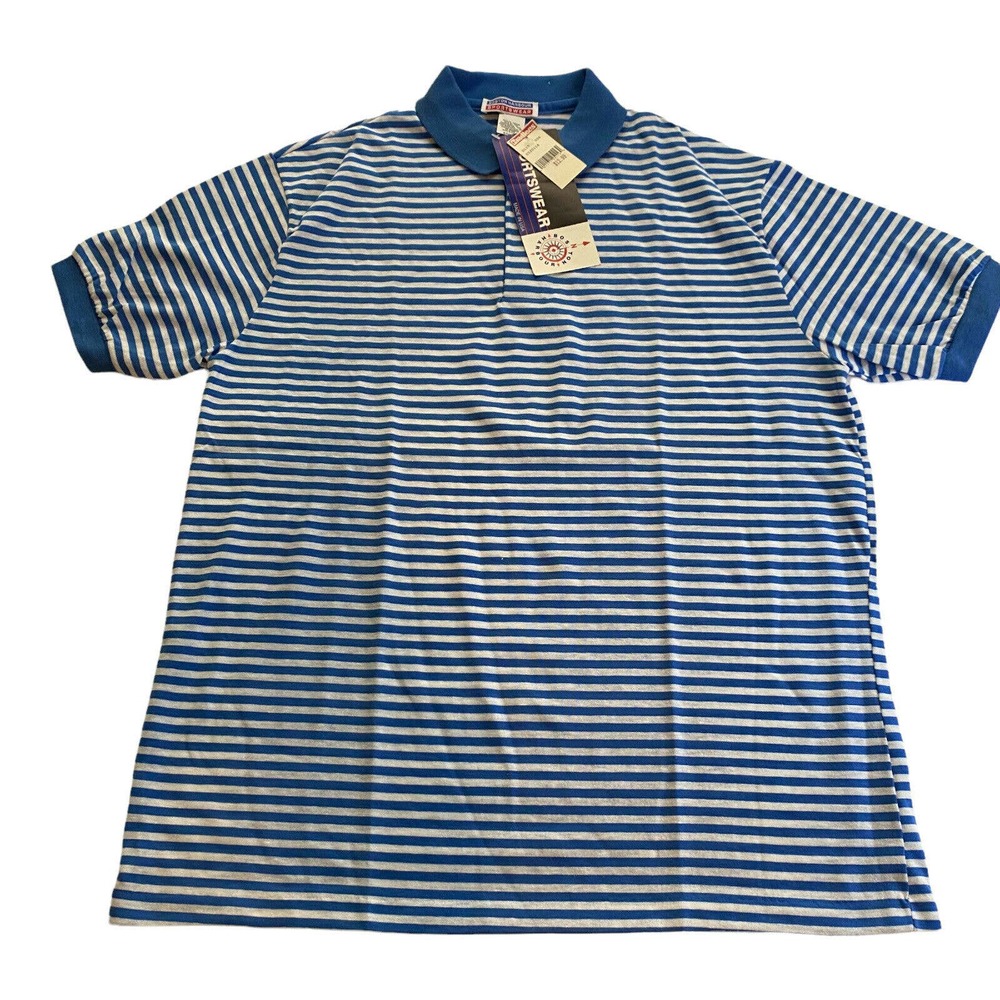 Vintage Boston Harbour Sportswear Polo Striped Blue & White Size XL NOS